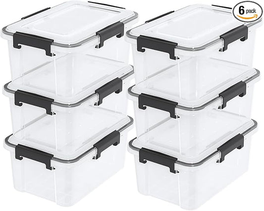 6 Pack 10 L Stackable Storage Bin with Latching Lid and Tight Seal, Airtight Storage Container Boxes for Dry Food, Keep Fresh