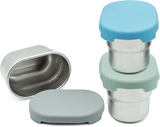 WeeSprout Stainless Steel Dip Containers with Leakproof Silicone Lids - 3 Pack - 2.7 Oz Reusable Snack & Sauce Cups - BPA-Free, Dishwasher & Freezer Safe Bento Box Lunch Boxes & Meal Prep Accessories
