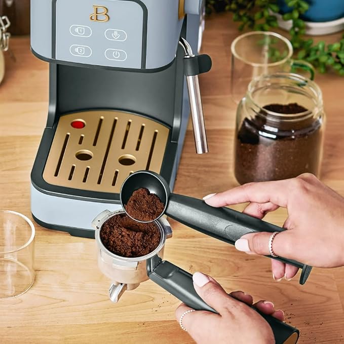 Beautiful Slim Espresso Maker by Drew Barrymore – 20‑Bar Pressure, Dual‑Spout 52 mm Portafilter, 50 oz Removable Tank, 2‑in‑1 Steam Wand & Touch Controls (Cornflower Blue)