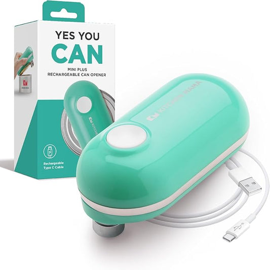 Kitchen Mama Mini Plus Rechargeable Electric Can Opener: USB-C Charging, Hands-Free, Auto Stop, Compact, Cordless, Smooth Edge - Perfect for Seniors with Arthritis, Home, and Travel (Teal)