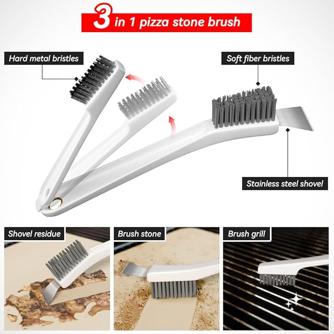 5 PCS Rectangle Pizza Stone Set, 16"Large Pizza Stone for Oven and Grill with Pizza Peel(OAK), Stone Brush,Pizza Cutter & 10pcs Cooking Paper for Free, Baking Stone for Pizza, Bread,BBQ