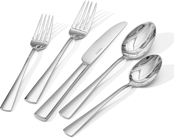 KINGSTONE 18/10 Stainless Steel Flatware, 5-Piece Forged Silverware Set for 1, Mirror Polished Cutlery Set Dishwaher Safe for Home, Restaurant, Wedding, Party