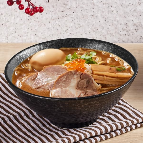 40 OZ ceramic ramen bowls, 8 IN large Japanese noodle soup bowl, match chopsticks and spoons, suitable for Pho, Udon Asian noodles (Black color)