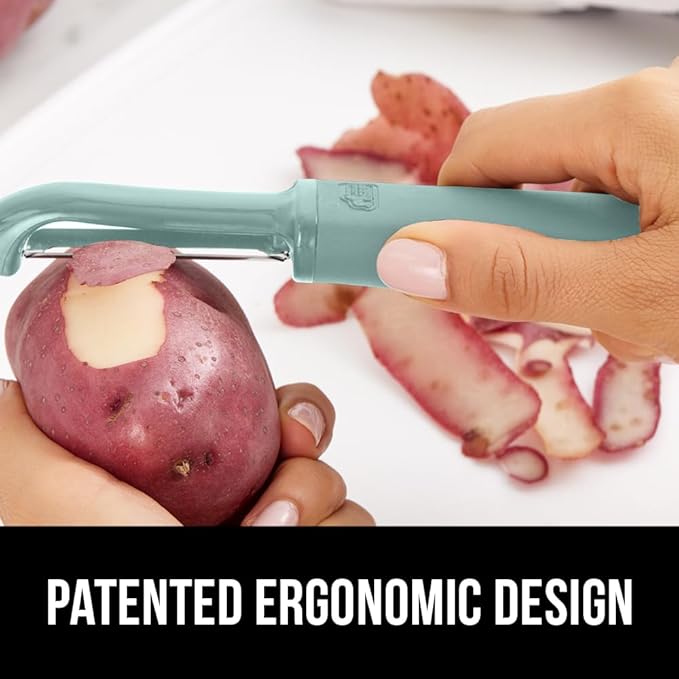 GORILLA GRIP Patented BPA-Free Sharp Stainless Steel Dual Swivel Vegetable Peeler, Soft Comfortable Handle, Smoothly Peel Apples, Potatoes, Carrots, Includes Blade Cover, Kitchen Tool Peelers, Mint