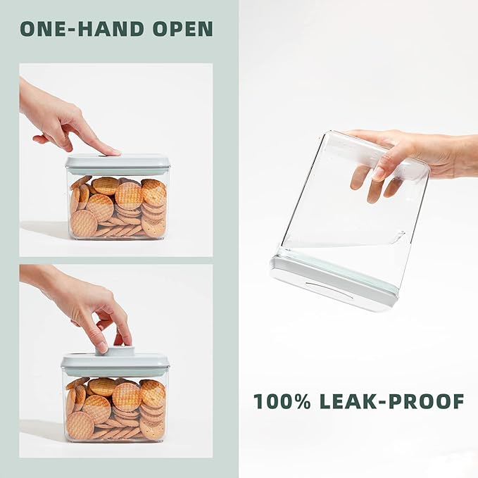 Pop Up Lid Food Storage Containers, Clear Storage Containers for Pantry Airtight Kitchen Containers Storage Set - 5 Pack for Cereal, Flour and Sugar, 3.5Qt, 2.9Qt, 2.1Qt, 1.3Qt, 0.6Qt