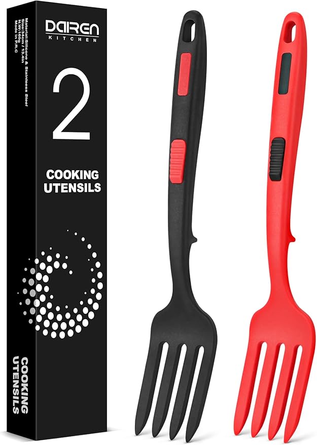 Silicone Flexible Cooking Fork, 11.6 Inch Heat Resistant, Large Non Stick, Mash Food, Whisk Eggs (BR)