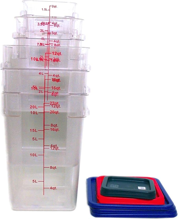 Tiger Chef Food Storage Square Polycarbonate Container Set Containers with Lids Commercial Grade, 2, 4, 6, 8, 12, 18, 22 quart, 14 Piece