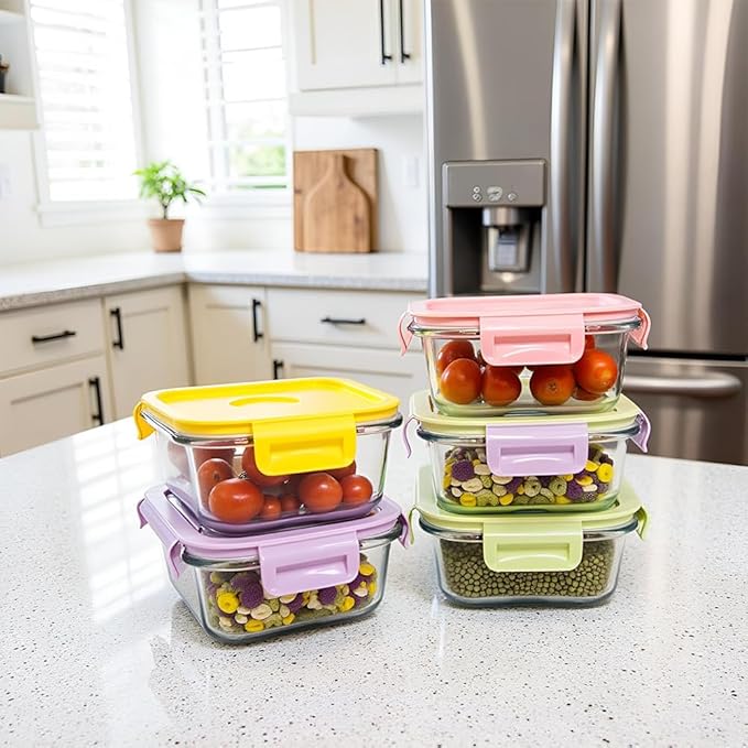 16 Pcs 2Cup Square Glass Food Storage Containers With Lids, 16OZ Food Meal Prep Bowls BPA free, Small Square Glass Food Containers Leak-proof, Dishwasher Microwave Freezer Safe (8 Packs)