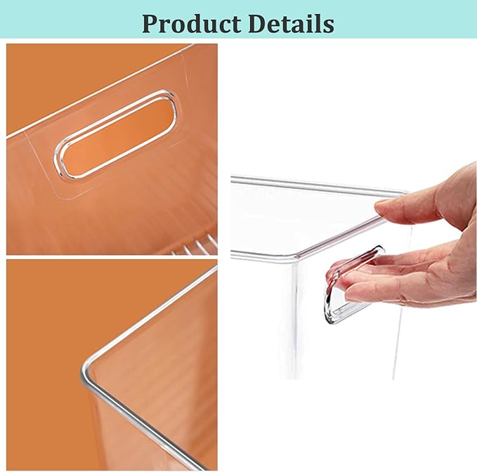 Fridge Organiser Set, Clear Plastic Storage Bins, 4 Pack Pantry Organizers & Storage Containers, Cabinet Organizer, Home Organization Must Haves for Kitchen, Laundry Room, Office, Closet & Freezer