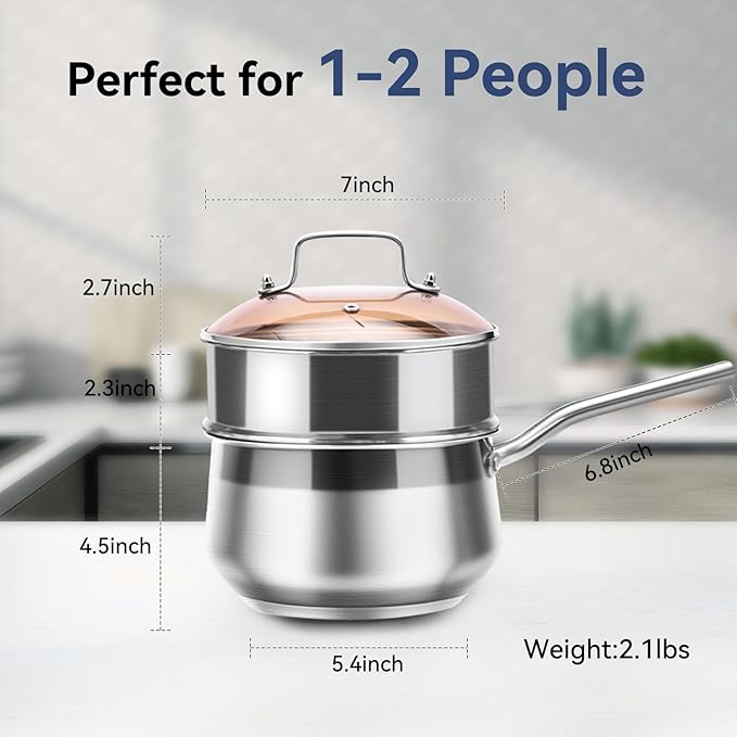 Stainless Steel Saucepan with Steamer Basket, 2.5 QT Cooking Pot All Stove Compatible - Soup Pot Perfect for Cooking Gravies, Pasta, Vegetable and More