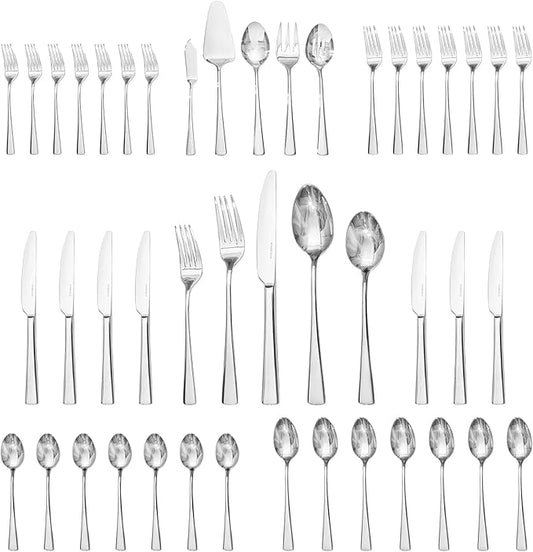 KINGSTONE Silverware Set for 8, 45-Piece Forged 18/10 Stainless Steel Flatware Set with Serving Utensils, Mirror Finish Cutlery Set Dishwasher Safe for Home, Restaurant, Wedding, Party