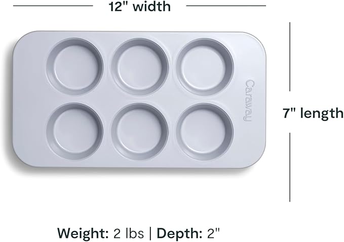 Caraway Nonstick Ceramic 6 Cup Muffin Pan Duo – Non-Toxic, PTFE & PFOA Free – Oven Safe – Aluminized Steel Core – Small Muffin Pan for Baking Cupcakes, Muffins & More - Cream