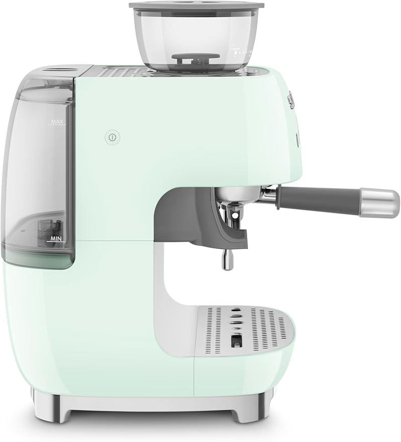 Smeg EGF03 Semi-Automatic Espresso Machine with Built-In Grinder, Dual Thermoblock, 50’s Retro Style – Pastel Green (120 V)
