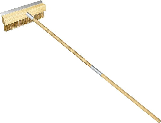LRUI Pizza Oven Brush with Scraper,41-Inch Long Wood Handle Brass Bristles,Outdoor Pizza Oven Brush.
