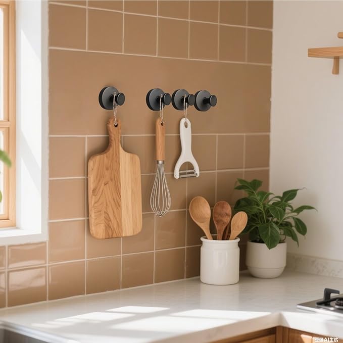 4 Pcs Suction Cup Hook for Shower，Removable Hooks，Towel Hooks，Suction Hooks for Bathroom, Bedroom, Glass Window (Black)