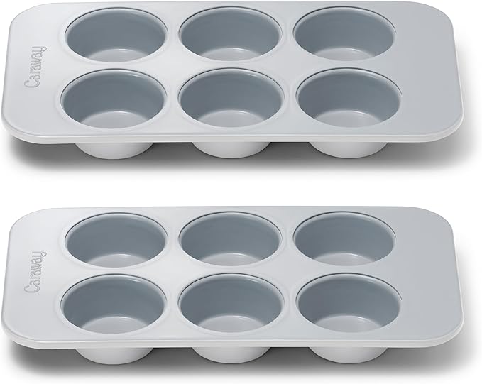 Caraway Nonstick Ceramic 6 Cup Muffin Pan Duo – Non-Toxic, PTFE & PFOA Free – Oven Safe – Aluminized Steel Core – Small Muffin Pan for Baking Cupcakes, Muffins & More - Gray