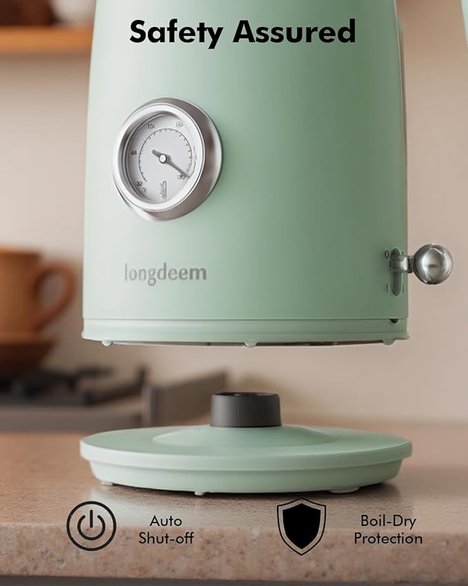 LONGDEEM 1L Small Electric Kettles Stainless Steel, Portable Travel Mini Hot Water Boiler Heater, Cool Touch Teapot, Auto Shut-Off & Boil-Dry Protection for Cooking, Business Trip and More, Green
