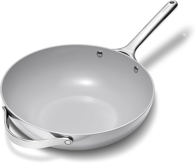 Caraway Non-Stick Stir Fry Pan - 12” Wok-Inspired Pan - Free From Forever Chemicals - High-Sloped Walls - Stainless Steel Handles - Gray