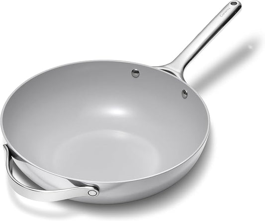 Caraway Non-Stick Stir Fry Pan - 12” Wok-Inspired Pan - Free From Forever Chemicals - High-Sloped Walls - Stainless Steel Handles - Gray