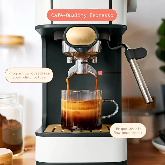 Beautiful Slim Espresso Maker by Drew Barrymore – 20‑Bar Pressure, Dual‑Spout 52 mm Portafilter, 50 oz Removable Tank, 2‑in‑1 Steam Wand & Touch Controls (White Icing)