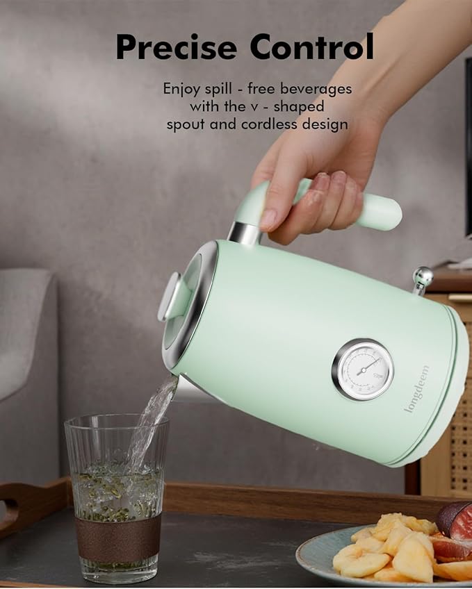 LONGDEEM 1L Small Electric Kettles Stainless Steel, Portable Travel Mini Hot Water Boiler Heater, Cool Touch Teapot, Auto Shut-Off & Boil-Dry Protection for Cooking, Business Trip and More, Green