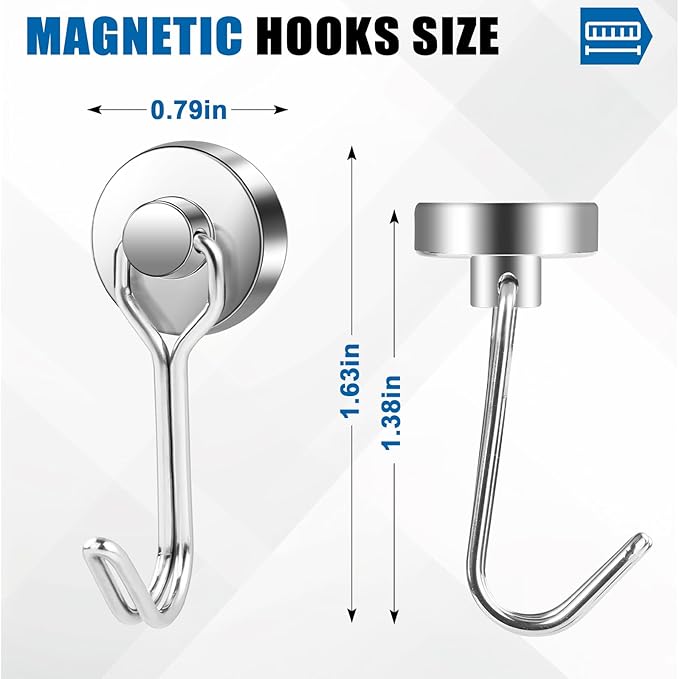 LOVIMAG Hooks, 40lbs+ Magnetic Magnet Hook 2025 Cruise Cabin Ship Essentials Heavy Duty Strong Refrigerator Fridge Hanging for Classroom Beach Vacation Kitchen Grills Home Mug Hanger (6 Pack), Silver
