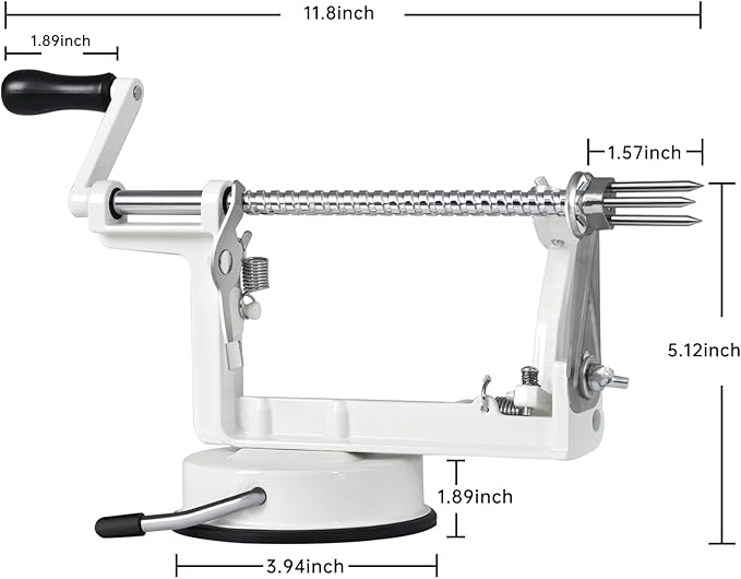 Apple Peeler Corer, Long lasting Chrome Cast Magnesium Alloy Apple Peeler Slicer Corer with Stainless Steel Blades and Powerful Suction Base for Apples and Potato(White)