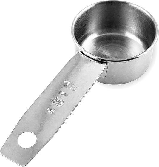 1/8 Cup Stainless Steel Measuring Cup | Sturdy Metal 30 ml | 30 cc | 1 oz | Single Cup for Wet and Dry Ingredients | Great for use as 1/8 Cup Coffee Scoop - 1 PK