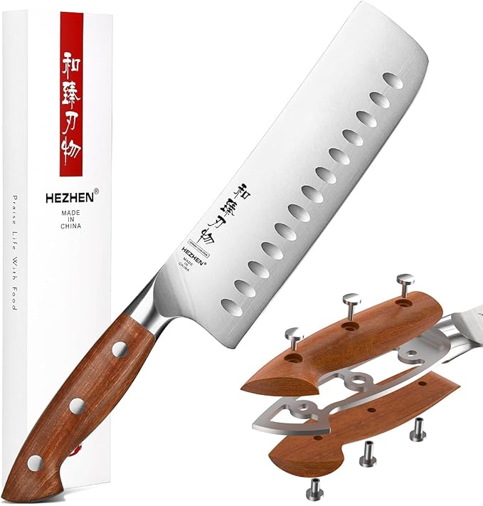 HEZHEN Multipurpose Asian Chef Knife - 7.4 inch Nakiri Knife -Din 1.4116 Steel-Razor Sharp & Full Tang Kitchen Knife, for Chopping, Dicing & Slicing with Ergonomic Handle