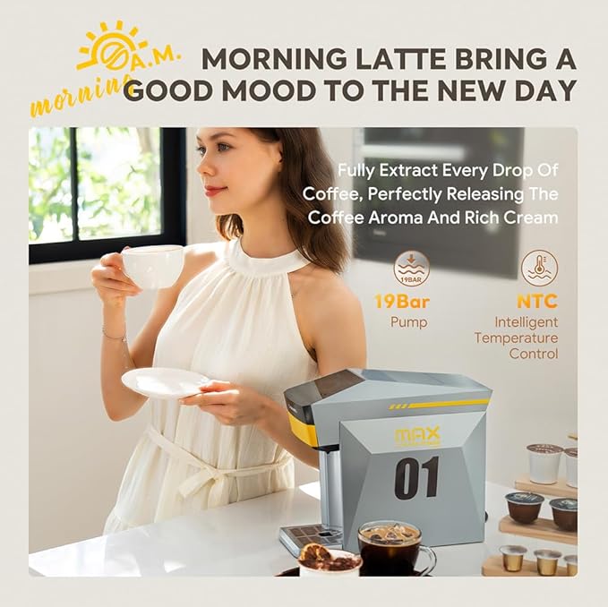 BENFUCHEN 4 in1 Single Serve Coffee Maker, 19 Bar Espresso Maker Coffee Machine For KCup/Nespresso OriginalLine Capsules/Dolce Gusto/Ground Coffee, Vibrant Orange