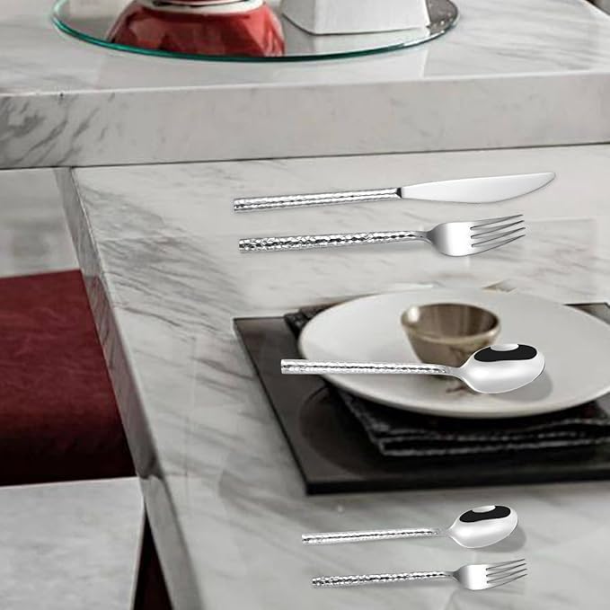 40-Piece Hammered Silverware Flatware Cutlery Set Service for 8,304 Thickened Stainless Steel Cutlery Knife,Fork and Spoon Set,Dishwasher Safe,Gift Package for Wedding Housewarming