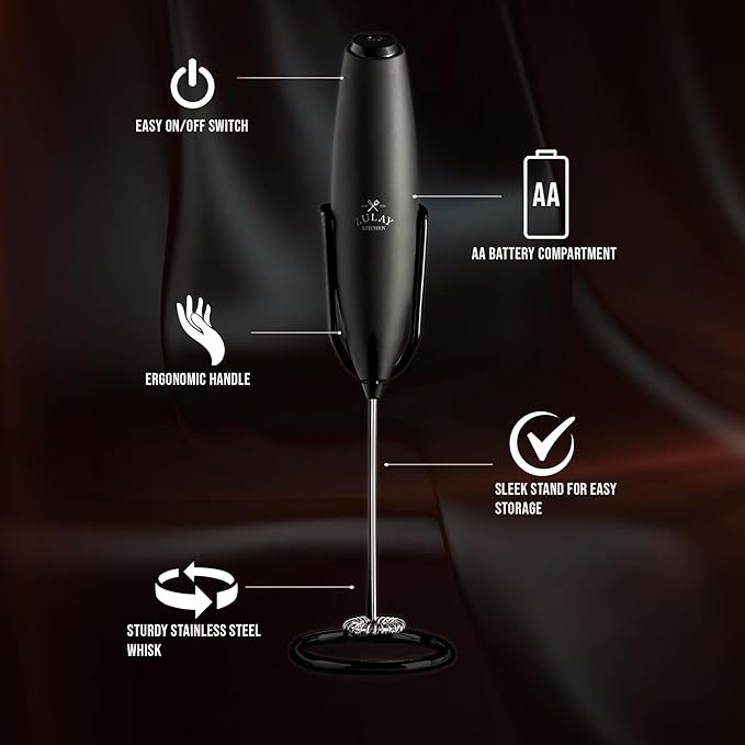 Zulay Kitchen Executive Series Milk Frother Wand - Upgraded & Improved Stand - Ideal Coffee Gift - Coffee Frother Handheld Foam Maker For Lattes - Electric Milk Frother Handheld For Cappuccino