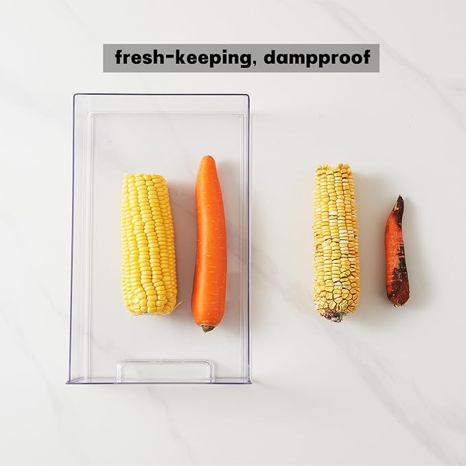 PeJeyiee 4 Pack Clear Stackable Refrigerator Organizers and Storage Drawers - Pull-Out Fridge Bins with Anti-Slip Base & Easy Clean, Plastic Organizers for Kitchen Pantry Cabinet Closet (Large)