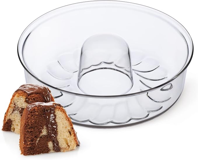 SIMAX Clear Glass Shallow (4.75”) Bundt Pan | Heat, Cold, and Shock Proof, Holds 2.1 Quarts (8.4 Cups), Made in Europe