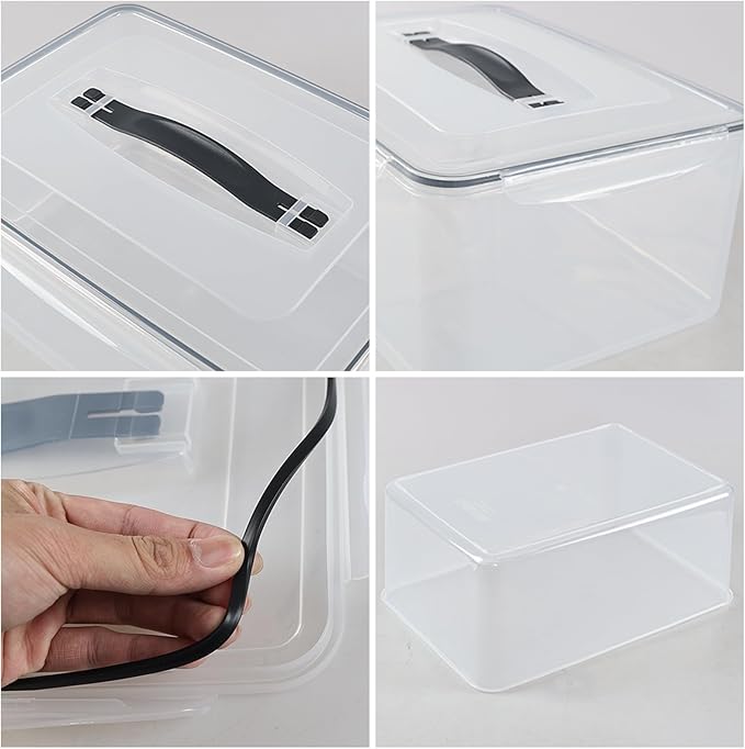 4-Pack Sealed Food Storage Containers with Lid, Clear Airtight Plastic Storage Boxes Bin with Handle