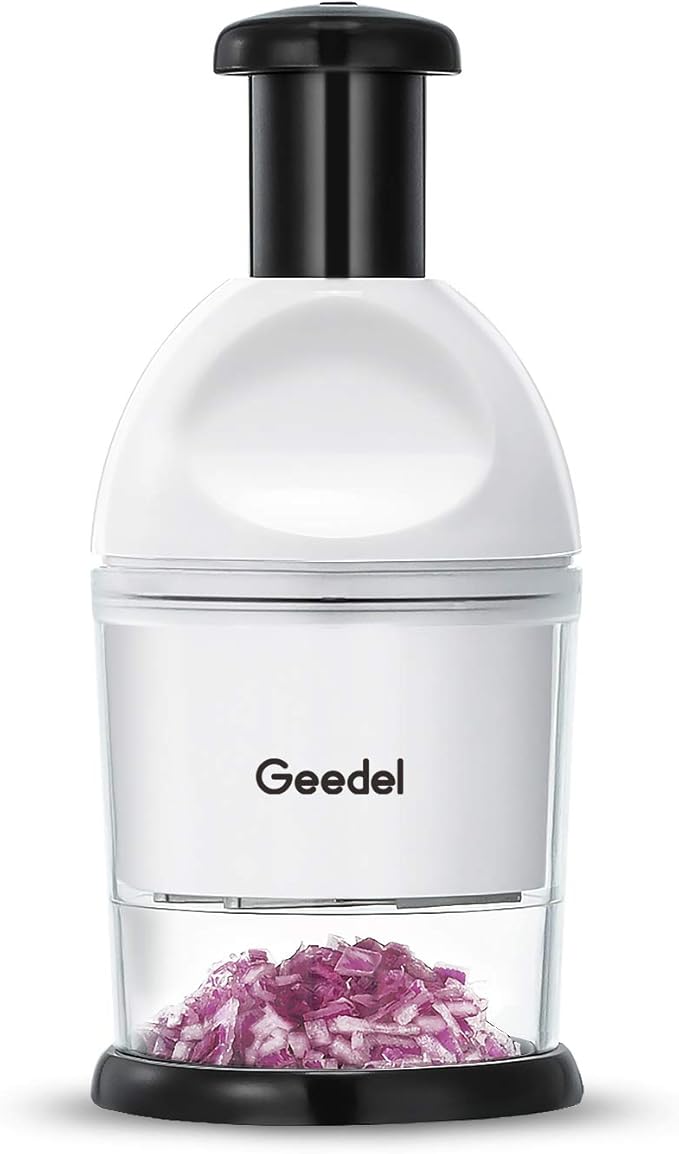 Geedel Food Chopper, Easy to Clean Manual Hand Vegetable Chopper Dicer, Dishwasher Safe Slap Onion Chopper for Veggies Onions Garlic Nuts Salads White