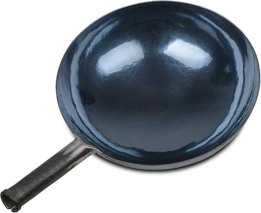 臻三环 ZhenSanHuan Chinese Hand Hammered Iron Woks and Stir Fry Pans, Non-stick, No Coating, Carbon Steel Pow (34CM, Blue Black - Seasoned)