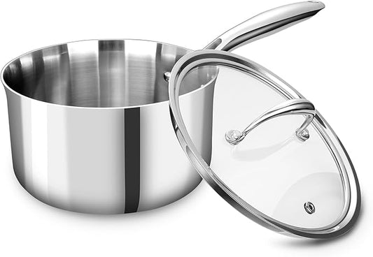 KEAWELL K3 Premium 3-Quart Tri-Ply Stainless Steel Saucepan with Lid, Induction & Oven Safe up to 600°F, Even Heating, Professional Cookware for All Stovetops (3-Qt)
