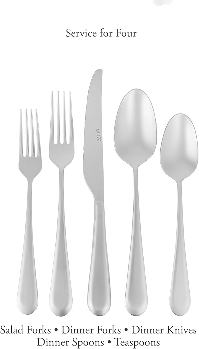 Gibson Elite 20 Piece Flatware Mirror Polish Silverware Set - Stainless Steel Utensils - Forks, Spoons, Knives