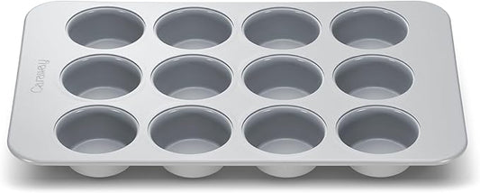 Caraway Non-Stick Ceramic 12-Cup Muffin Pan - Naturally Slick Ceramic Coating - Non-Toxic, PTFE & PFOA Free - Perfect for Cupcakes, Muffins, and More - Gray