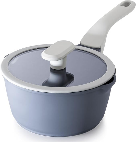 PRICUSIS Nonstick Saucepan with Lid, 2 Quart Ceramic Sauce Pan, Non Toxic Sauce Pot with Pour Spouts for Multipurpose Use, PTFE, PFOA & PFAS Free, Induction Compatible.