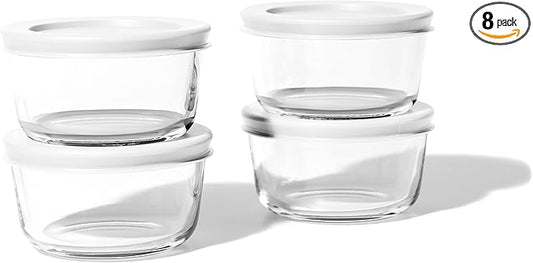 8-Piece Glass Food Storage Containers Set (4 Containers + 4 BPA-Free Lids) | 7-Ounce, Leakproof | Microwave, Freezer, Oven & Dishwasher Safe | Ideal for Meal Prep & Pantry Organization