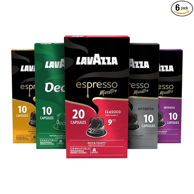 Lavazza Espresso Variety Pack of Aluminum Capsules Compatible with Nespresso* Original Machines, Contains Light, Medium, and Dark Espresso Roast (60 Capsules)