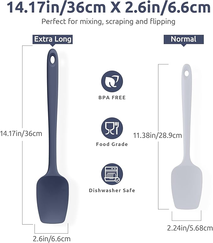 U-Taste Extra-Long 600ºF Heat Resistant Spatula Spoon: 14" Silicone Spoonula Cooking Utensils for Kitchen Use, Non-Stick Scoop Scraper with Soft Edge & Firm Core for Mixing, Serving (Midnight Blue)