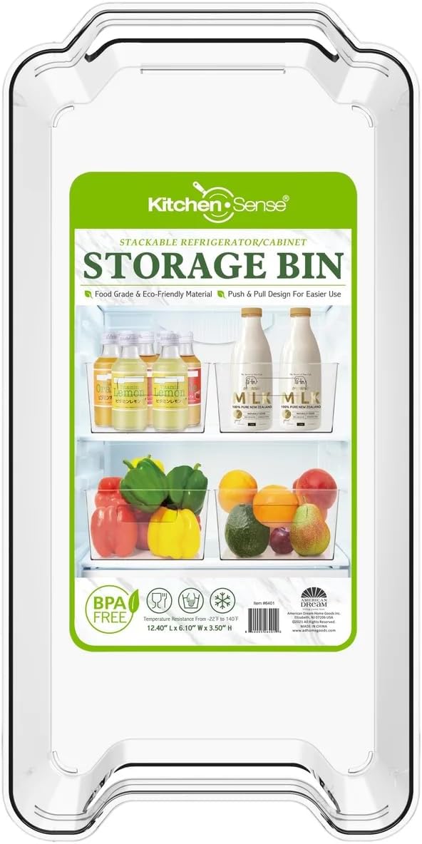Fridge Fruit Storage Containers Stackable Fruit And Vegetable Storage For Refrigerator - Pantry Bins With Handle - Clear Plastic, BBA-free, 12.4" W x 6.1" D x 3.5" H