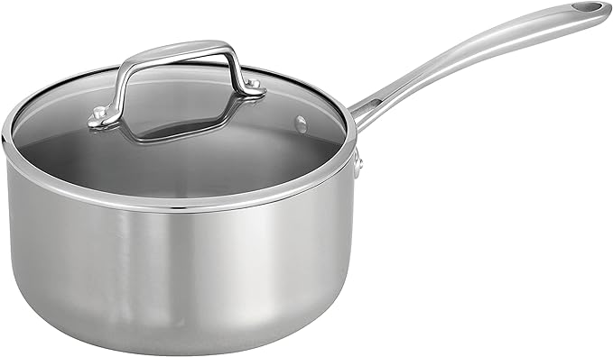 Tramontina Tri-Ply Clad Stainless Steel 3-Quart Sauce Pan with Glass Lid, Induction-Ready, Dishwasher-Safe, NSF-Certified