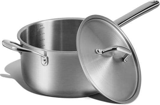4 QT Saucepan with Lid,3-Ply Stainless Steel Stockpot,Professional Grade Cookware,Induction Compatible