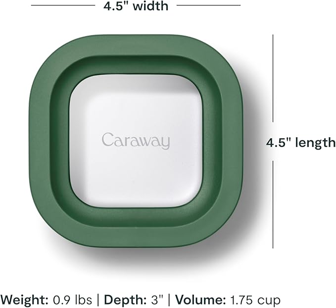 Caraway Mini Square Food Storage Container - 1.75 Cup Glass Storage Container for Food - Non-Toxic Ceramic-Coated Glass - Air Release Technology - Compact & Stackable Design - Sage