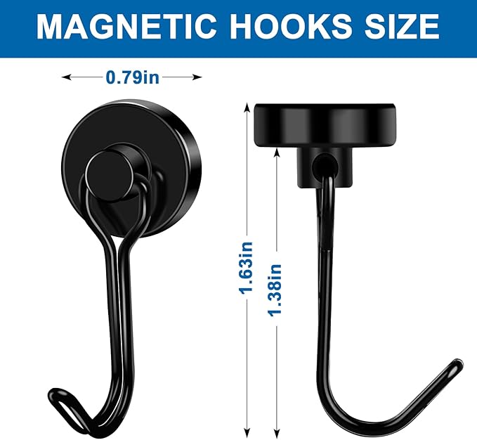 LOVIMAG Hooks, 40lbs+ Magnetic Magnet Hook 2025 Cruise Cabin Ship Essentials Heavy Duty Strong Refrigerator Fridge Hanging for Classroom Beach Vacation Kitchen Grills Home Mug Hanger (6 Pack), Black