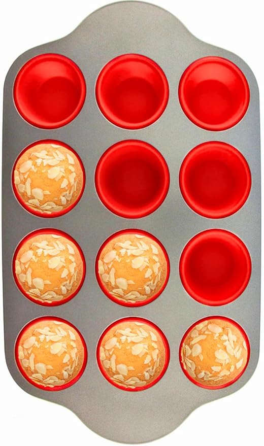 Boxiki Kitchen Non-Stick 12 Cup Silicone Muffin Pan With Steel Frame - BPA Free, Non-Toxic, Anti-Warp, Durable & Easy to Pop Silicone Muffin Tin - Perfect Cupcake Pan
